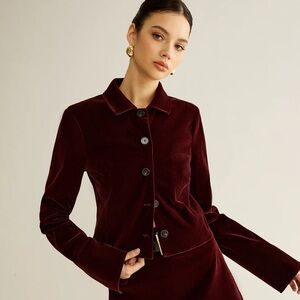 Commense NWT Burgundy Velvet Lapel Short Blazer size Small